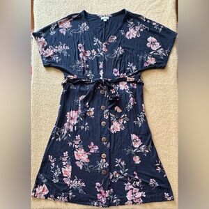 J. Jill Navy Floral Button Midi Dress